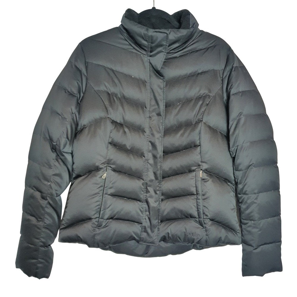 Eddie Bauer EB550 Goose Down Puffer Jacket Womens Large Black‎ Quilted Fall 11